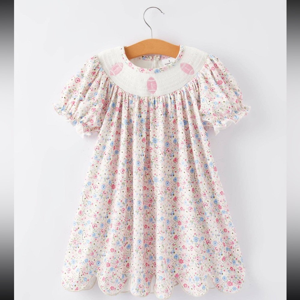 Toddler Girls Smock Floral Football Dress